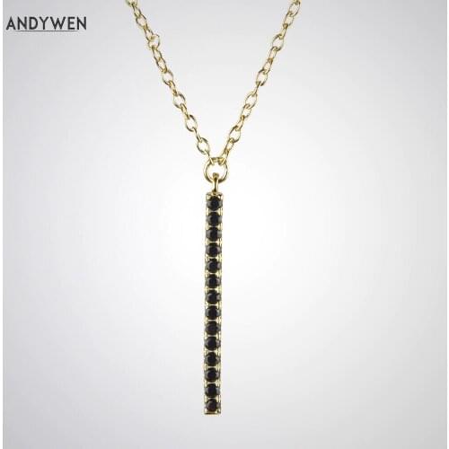 ANDYWEN 925 Sterling Silver Line Pendant Collar Apollo Voyager Pack Necklace Black Crystal CZ Zircon Women 2021 Luxury Jewelry
