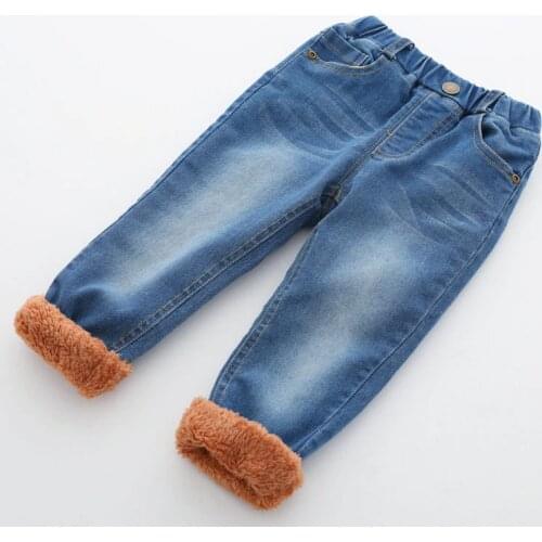 2020 winter baby boys warm jeans children new casual letters label thick velvet denim pants for boys 1-5 years
