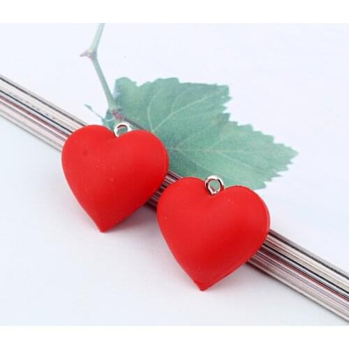 10pcs Red Silicone Heart Love Earring Charms Key Chain Decor Jewelry Findings Bracelet Necklace Pendant Small Diy Accessory