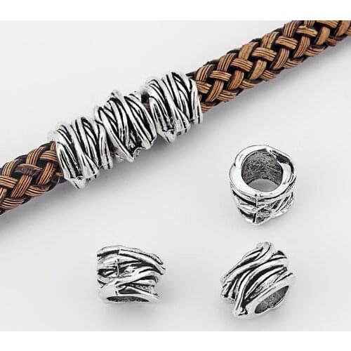 15pcs Fold Slider Spacer Beads For 8mm Round Leather Cord DIY Jewellery Finding 13.5*11mm