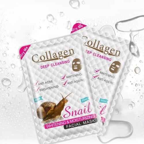 20PCS Snail Collagen Face Mask Whitening Brightening Lifting Firming Anti Wrinkle Oil Control Face Care Facial Pack Wrapped Mask