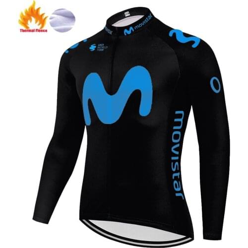 2020 team movistar cycling jersey long sleeve winter thermal fleece camiseta ciclismo Bike Bicycle Shirt jersey ciclismo hombre