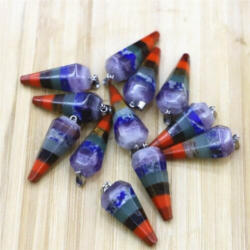 3PCS Pendant Natural Crystal Semi Precious Stone Seven Chakras Spiritual Pendulum Pendant Divination Geomantic Energy Practice