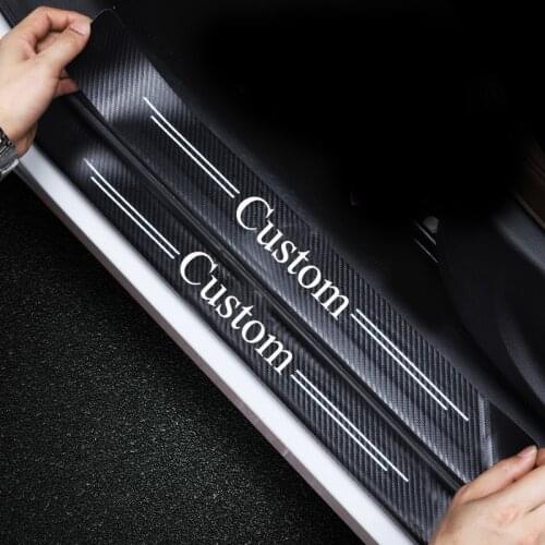 4PCS Carbon Fiber Car Door Sill Guard Protected Leather Stickers Decals with Thermoprint Text