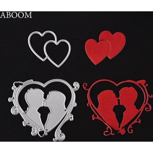 ABOOM 1PC One Couple Kiss Heart Frame Cutting Dies Metal Embossing Stencil Cut Die Craft For DIY Cards Album Book Scrapbooking