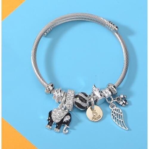 Stainless Steel Cuff Bracelet Manchette Femme Fashion Elephant Wing Coin DIY Charm Bangles For Women Jewelry Boho Armband