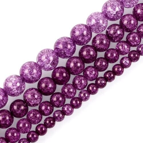 15"Strand Dark Purple Round Cracked Crystal Stone Beads Loose Spacer Beads For Jewelry Making Bracelet Neck 6-12mm