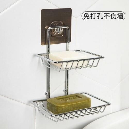 Double-layer Sucker 1 Pc Punch-free Soap Box Bathroom Drain Soap Holder Bathroom Wall Hanging Rack PF91612