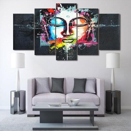 HD Prints 5 Panels Canvas Art Painting Abstract Colorful Buddha Home Decoration Wall Art Living Room Decoration Bedside Murals