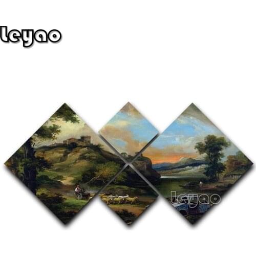 Herder & Vandalised Car Multi-Panel landscape 5D full Diamond Painting 4 pieces Full Square Round Diamond Art Embroidery crafts