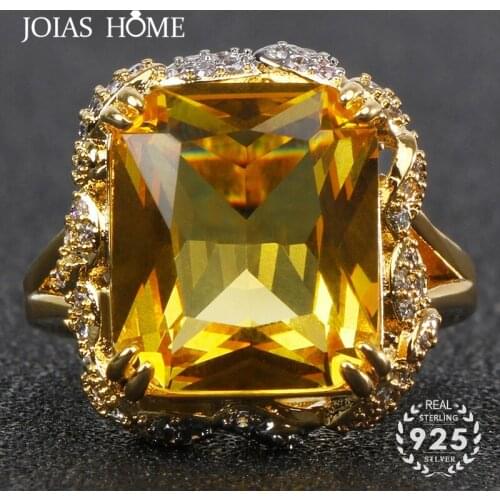 Joiashome Luxury Charms Ring 925 Sterling Silver Jewelry With Square Shaped Citrine Gemstone Wedding Engagement Rings Size 6-10