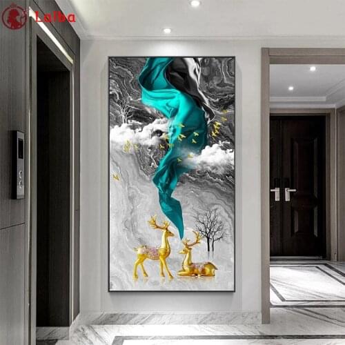 2021 round Diamond Painting Abstract art, golden deer, bird landscape Full square Rhinestone of Picture Diamond mosaic