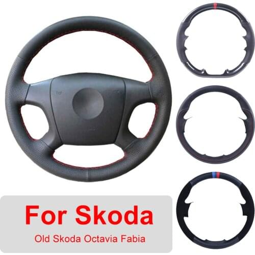 Leather Car Steering Wheel Cover For Old Skoda Octavia 2005-2009 Fabia 2005-2010 Auto Interior Customized Steering Wheel Wrap