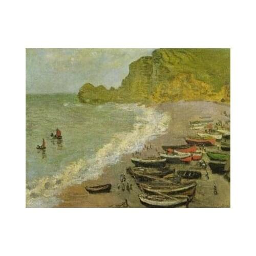 Boats laying on beach - decorative Claude Monet oil painting reproduction by Skilled Artist