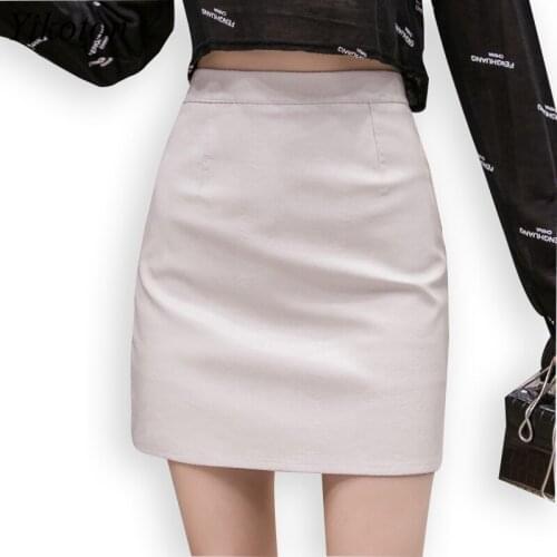 Women Mini Skirts Autumn Winter A-Line Skirts Kawaii Sexy Bag Hip PU Leather Skirt Female High Waist Safety Liner Short Skirt
