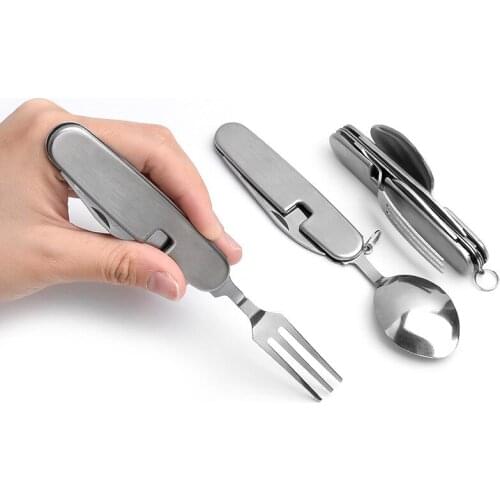 Outdoor camping hiking stainless steel tableware cutlery set portable essential multifunctional gadgets