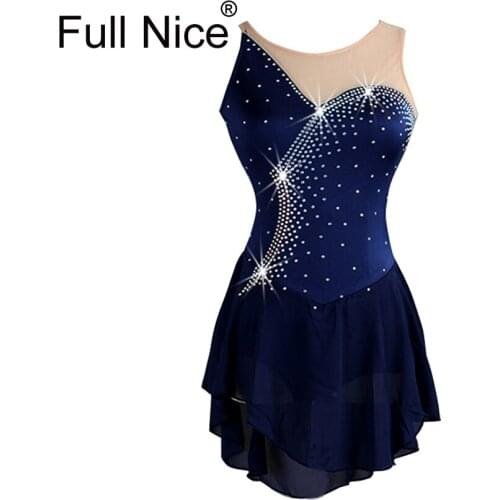 New Figure Skating Dress Women Child Girl Ice Skating Dress Rhinestone Sleeveless Sequin Performance Kids Practise Costume