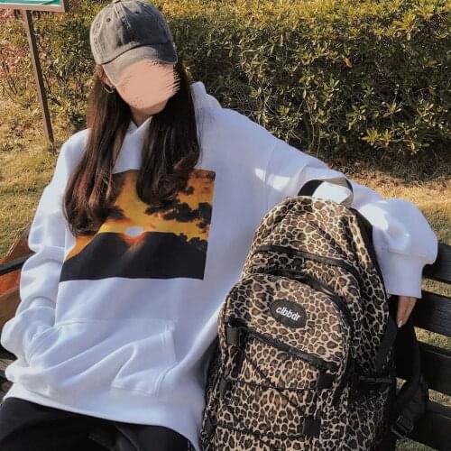 Autumn and winter new printed hooded white fried street women tide ins Korean loose student shirt