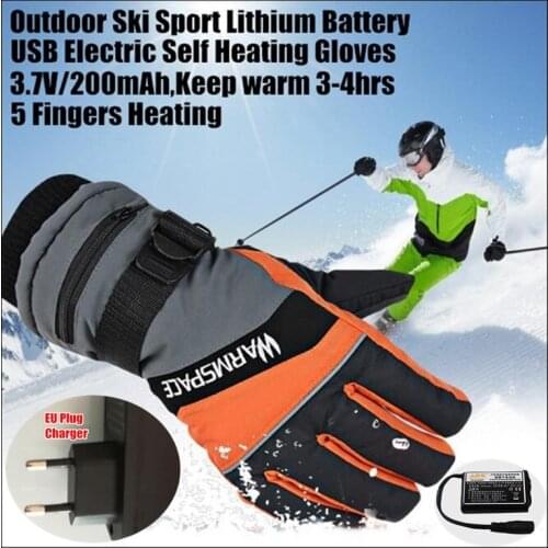 2000mAh Smart USB Electric Heating Gloves,Winter Warm Windproof Outdoor Sport Skiing Gloves Lithium Battery 5 Finger Self Heated