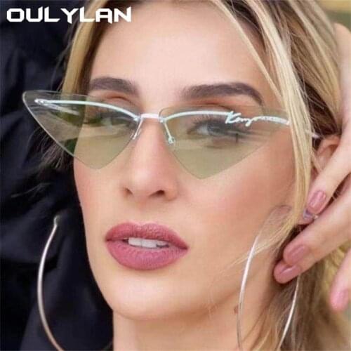 OuLylan Sexy Cat Eye Sunglasses Women Fashion Metal Triangle Sun Glasses Brand Design Vintage Rimless Eyewear Lady Shades UV400