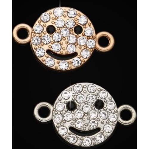JAKONGO Silver Plated Crystal Smile Face Connector for Jewelry Making Earrings Accessories Findings DIY 12x19mm 5pcs/lot
