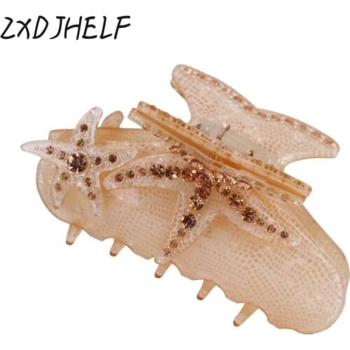 Simple Design Acrylic Hairpins Women Shiny Starfish Crystal Hair Claws Clamps Ladies Geometric Diamond Hair Accessories F104