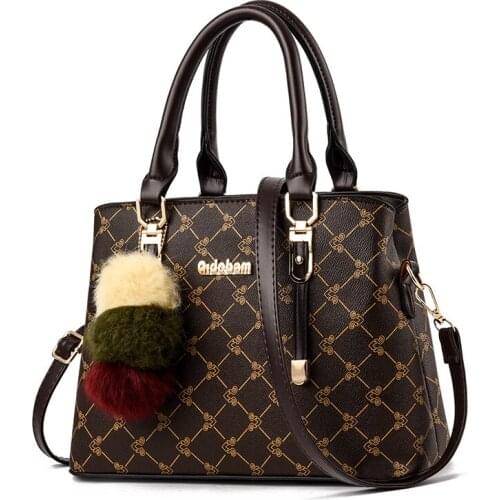 Luxury Women Handbags Leather Designer Pattern Shoulder Bag Fur Ball Ladies Tote Bag Female Messenger Bags For Women 2019 Bolsas