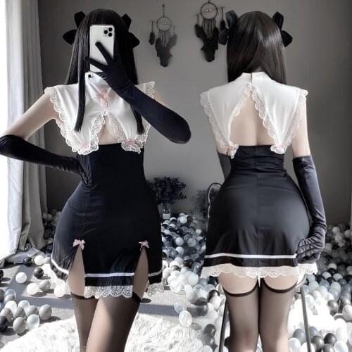 Sexy nun uniform suit cosplay costume temptation sexy lingerie lace back hollow slit bag hip skirt exotic 2021 fashion dress
