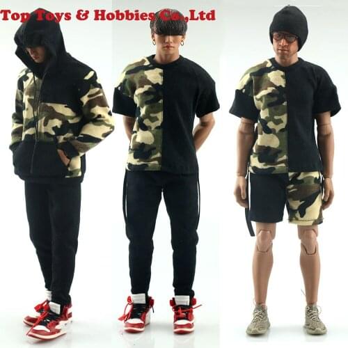 1/6 Scale Gray Hoodie Sweatshirt Camouflage Stitching sweater Clothes Accessory For 12 inches Male Action Figure Body