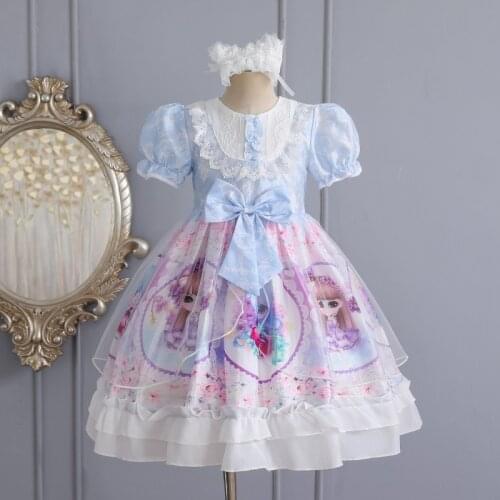 LZH Girls Lolita Dress For Girls Bow Floral Print Princess Dresse Childrens Kids Performance Evening Party Dress 4 6 8 10 12T