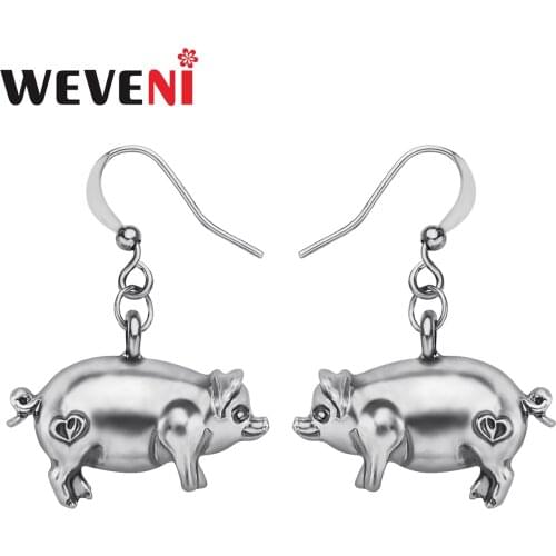 WEVENI Alloy Antique Gold Plated Sweet Zodiac Pig Earrings Drop Dangle Lovely Animals Jewelry Charm Gifts For Women Girls Teens