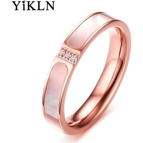 YiKLN Stainless Steel Cubic Zirconia Wedding Rings For Women Rose Gold Color Shell Ring Female Party Jewelry Gift YR17051