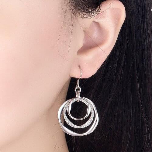 Prevent Allergies 100% 925 Sterling Silver Earrings Simple Women New Multi-layer Circle Winding Geometric Round Fashion Jewelry
