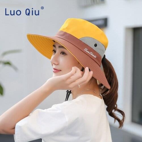 2019 new Hats for Women Summer Wide Brim UV UPF Ponytail Outdoor Hunting Fishing Hiking Hat
