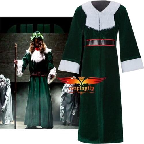 A Christmas Carol Elve Cosplay Costume Adult Men Dark Green Long Sleeve Dress Belt Winter Warm Outfits Halloween Carnival Cos