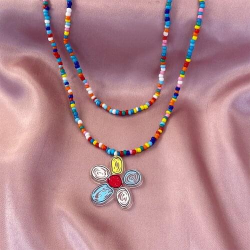 Bohemia Double Layer Butterfly Flower Pendant Necklace For Women Creative Colorful Dripping Oil Summer Jewelry Pendant Necklace