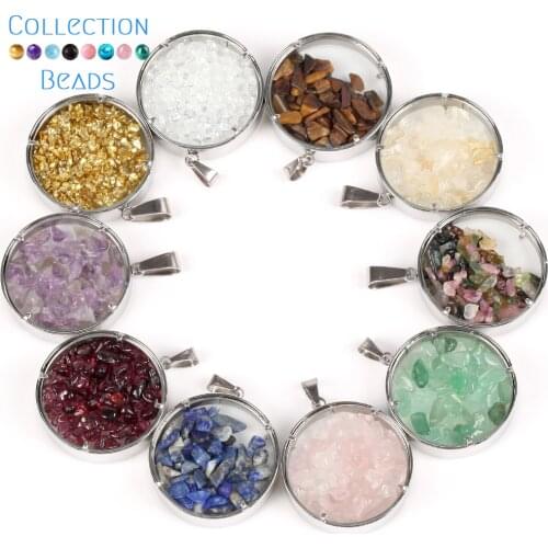 1/3 Pcs Wish Bottle Necklace Pendant Natural Stone Garnet Tourmaline Amethyst Gravel Stainless Steel Round Drift Bottles