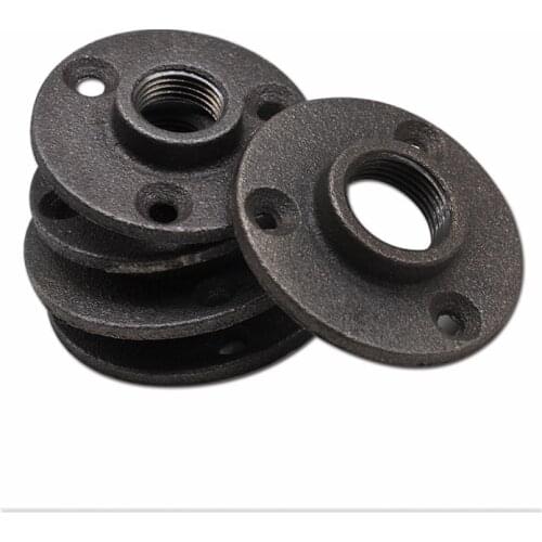 1pcs1/2" 3/4" Black Decorative Malleable Iron Floor/Wall Flange Malleable Cast Iron Pipe Fittings BSP Threaded Hole