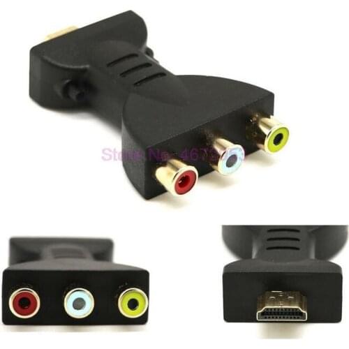100pcs/lot Gold-plated HDMI Male to 3 RGB RCA Video Audio Adapter AV Component Converter for 720P 1080P HATV DVD Projector