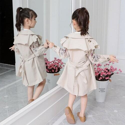 2021 Spring Autumn Girls Jacket Windbreaker Windproof Long Sleeve Double Breasted Outwear Children Clothing 4-14 Years Old