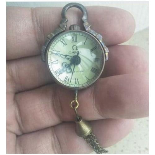 23mm CHINESE OLD BRASS GLASS Pocket Watch BALL Clock