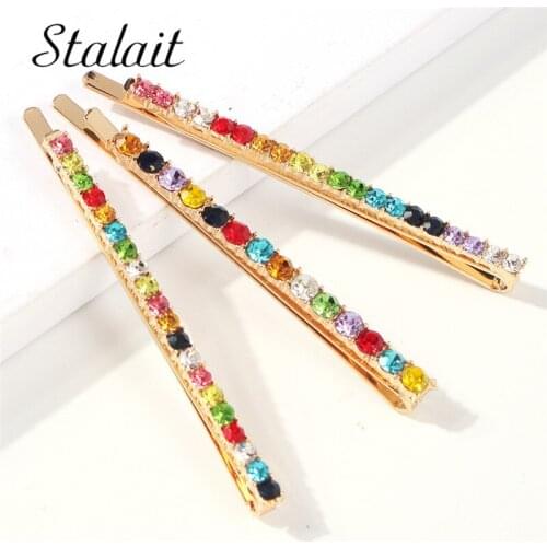 3PCS Summer Multi Color Crystal Hair Clips For Women Luxury Gold Color Headbands Ornament Hair Accessories