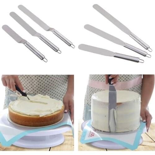 3 Pcs Stainless Steel Icing Spatula Set 6inch 8inch 10inch Cake Decorating Tool for Baking Smoother Scraper Offset Frost