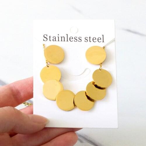 316L Stainless Steel Gold/Silver Color Round Disc Necklace and Stud Earrings Set Trendy Jewelry Set for Women Girl Party