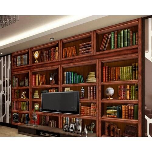 Beibehang 3D Wallpaper Living room bookshelf bookcase TV Background Wall Living Room Bedroom Background Mural papel de parede