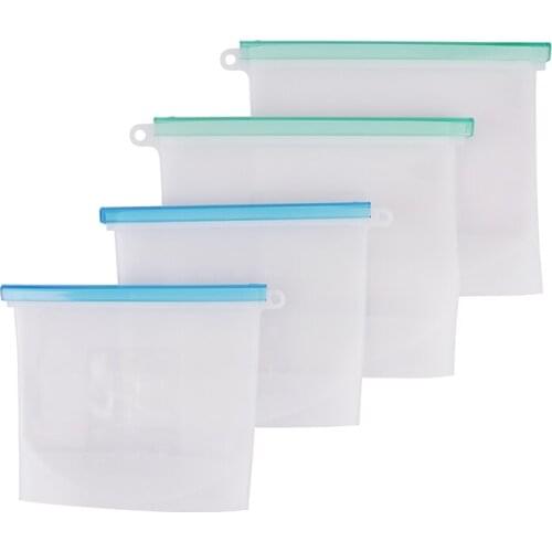 1000ml/1500ml Reusable Food Packaging Ziplock Seal Bags Food Grade Vacuum Silicone Storage Bag Home Kitchen Accessories 4pcs