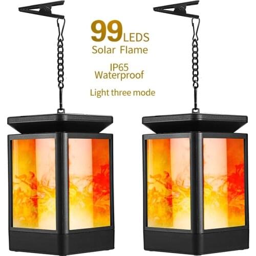 99LEDs Solar Lantern Lights Dancing Flame Waterproof Outdoor Hanging Lantern ome Garden Decoration