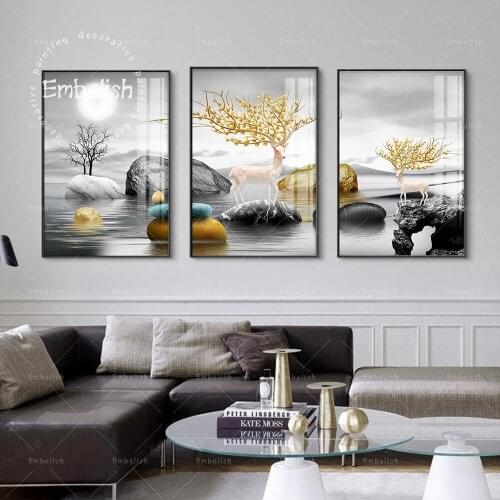 Embelish Gold Animal Golden Tree Abstract Canvas Poster Print Modern Wall Art Painting Artwork Minimalist Picture Living Room