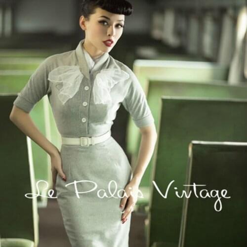 FREE SHIPPING Le Palais Vintage Limited elegant gray retro self-cultivation woollen dress/vestidos
