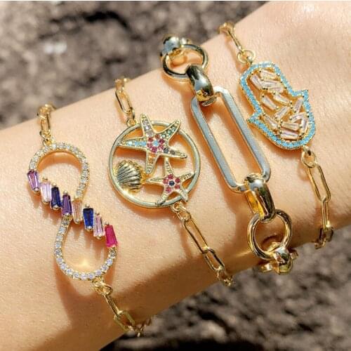Starfish Palm Rhinestone Bracelet For Women Gold Color Chains Adjustable Occident Bracelets Jewelry Hip Hop Fashionable Paired